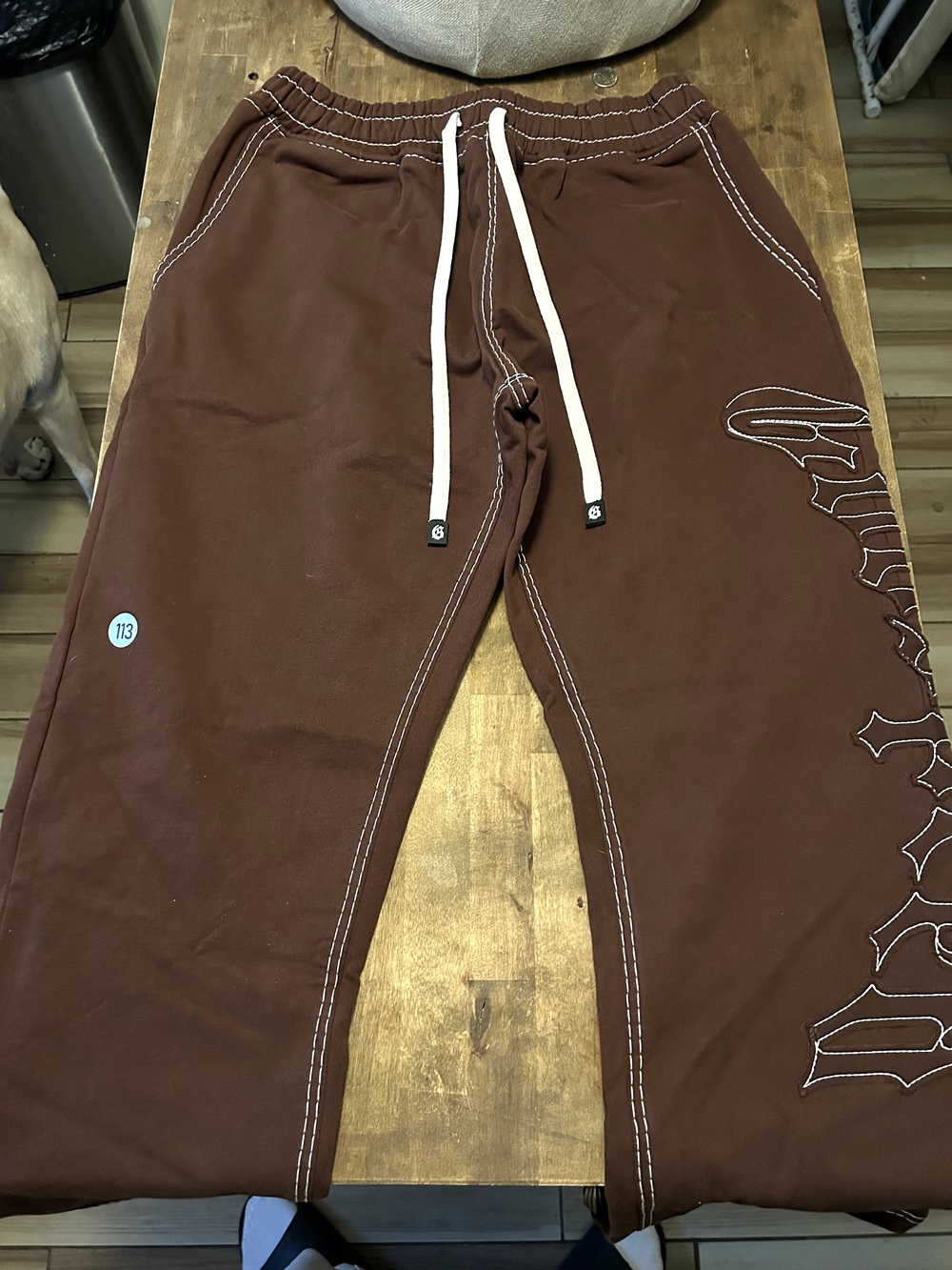 Godspeed brown OG xl sweatpants with contrast white stitching.